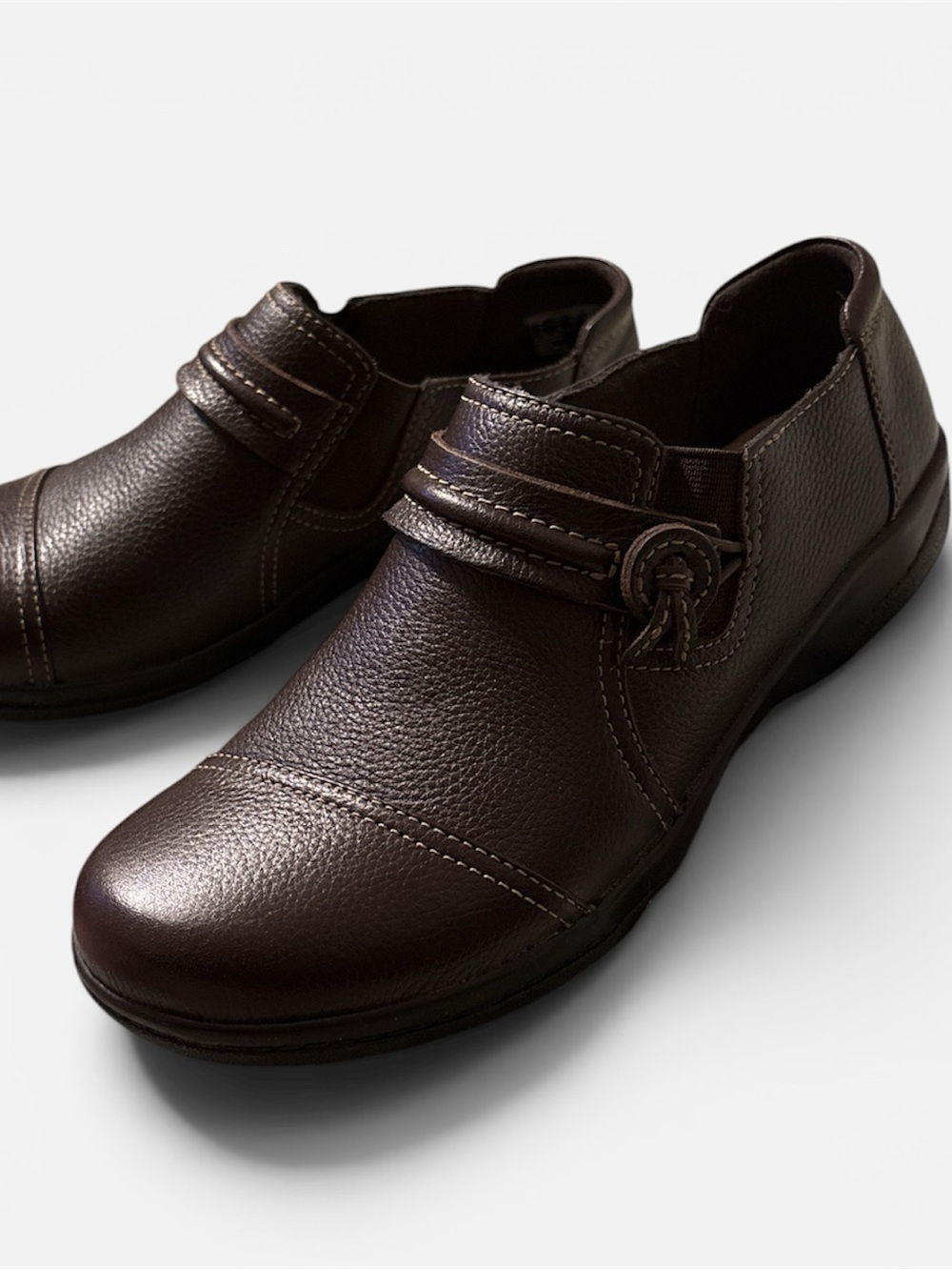 Women's Clarks Slip-On Leather Comfort Shoes - Brown